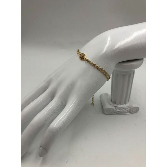 18K Gold Plated Women's Evil Eye Bracelet with Center Faux Stone Waterproof - Picture 5 of 11